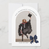 ネイビーブルーのリボンにゴールドのグリッターが散りばめられた卒業アーチ 招待状 (裏面)