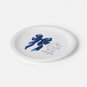 ネイビーブルーのリボン 結婚前のお祝いパーティー ペーパープレート (アングル)