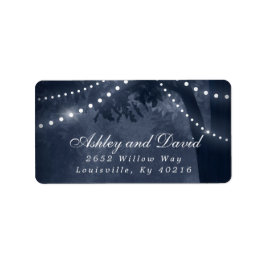 ネイビーブルーのルーストツリー ストリング ライト 返信住所ラベル ラベル