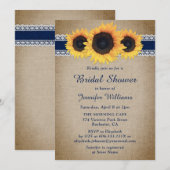 ネイビーブルーのルースドヒマワリのブライダルシャワー 招待状 (正面/裏面)