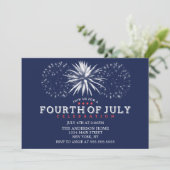 ネイビーブルーのレトロな花火　7月4日パーティー 招待状 (スタンド正面)