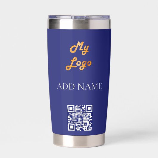 ネイビーブルーのロゴビジネス企業の 保温保冷タンブラー (背面)