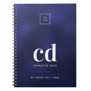 ネイビーブルーのロゴ 白 モノグラムイニシャル ビジネス ノートブック