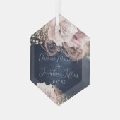 ネイビーブルーのロマンチックな水の色のバラ結婚 ガラスオーナメント (正面左)