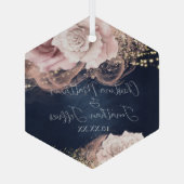 ネイビーブルーのロマンチックな水の色のバラ結婚 ガラスオーナメント (裏面)