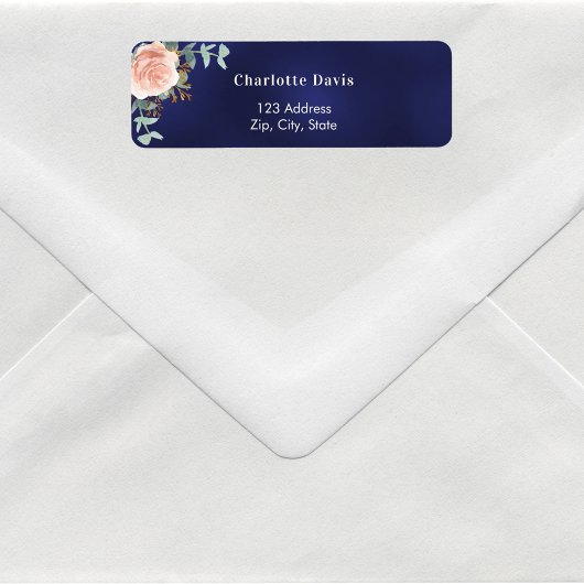 ネイビーブルーのローズゴールドの花の宛名ラベル ラベル