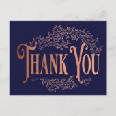 ネイビーブルーのヴィンテージエレガントなコッパー感謝メッセージ ポストカード (正面)