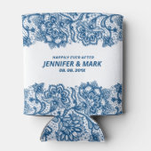 ネイビーブルーのヴィンテージフローラレー縁どス 缶クーラー (裏面)