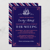 ネイビーブルーのヴィンテージ船の錨の結婚式招待状 招待状 (正面/裏面)