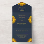 ネイビーブルーの上に黄色の花の背景モノグラム オールインワン招待状 (内側)