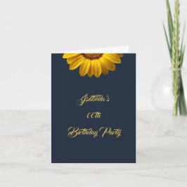 ネイビーブルーの上に黄色の花の背景モノグラム 招待状