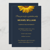 ネイビーブルーの上に黄色の花の背景モノグラム 招待状 (正面/裏面)