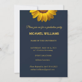 ネイビーブルーの上に黄色の花の背景モノグラム 招待状