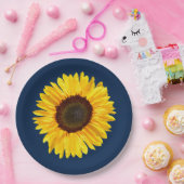 ネイビーブルーの上の大きな黄色のひまわりPap ペーパープレート (パーティー)