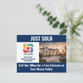 ネイビーブルーの不動産会社ロゴ Just Sold ポストカード (スタンド正面)