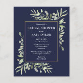 ネイビーブルーの予算グリーンブライズシャワー招待状 (正面)