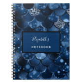 ネイビーブルーの人魚のうろこネーム ノートブック (正面)