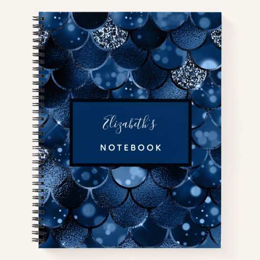 ネイビーブルーの人魚はかりで測名 ノートブック (正面)