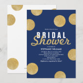 ネイビーブルーの偽ゴールドグリッターを使用したウェディングシャワー招待状 招待状 (正面/裏面)