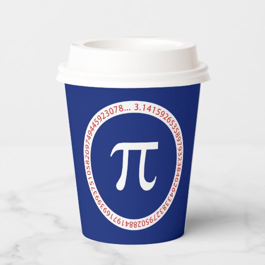 ネイビーブルーの円周内の円周率の記号 紙コップ (裏面)
