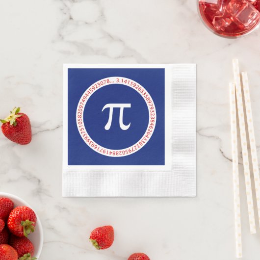 ネイビーブルーの円周内の円周率の記号 縁ありカクテルナプキン (インサイチュ)
