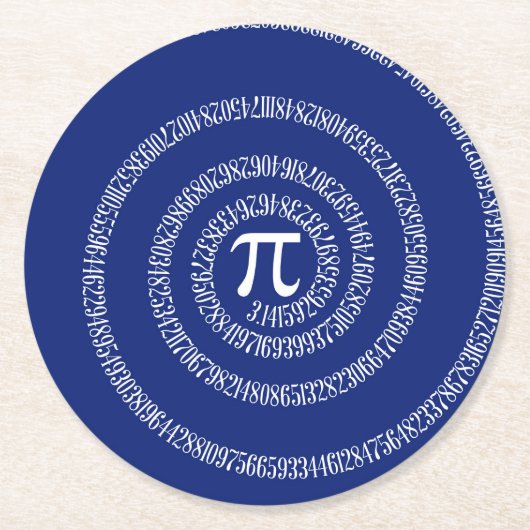 ネイビーブルーの円周率の緩和曲線リングや輪 ラウンドペーパーコースター (正面)