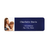 ネイビーブルーの写真ウェディング返送住所 ラベル (正面)