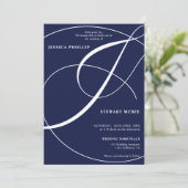 ネイビーブルーの写真付きカリグラフィー結婚式 招待状 (スタンド正面)
