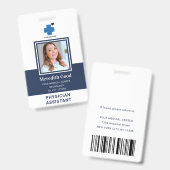 ネイビーブルーの写真付きセキュリティID医師アシスタント バッジ (正面＆裏面)