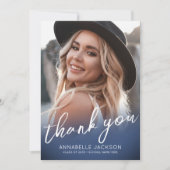 ネイビーブルーの写真付き卒業お礼カード サンキューカード (正面)