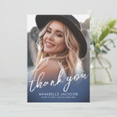 ネイビーブルーの写真付き卒業お礼カード サンキューカード (スタンド正面)