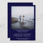 ネイビーブルーの写真付き結婚式リハーサルディナー 招待状 (正面/裏面)