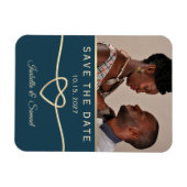 ネイビーブルーの写真婚式セーブザデート招待状 マグネット (横)