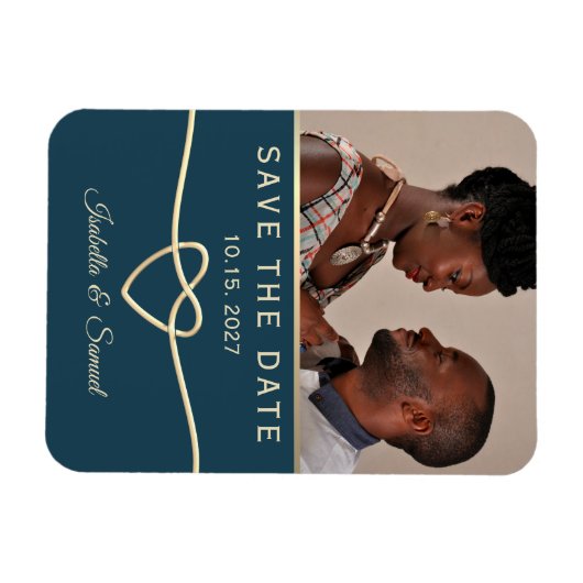 ネイビーブルーの写真婚式セーブザデート招待状 マグネット (横)