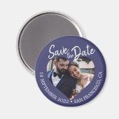 ネイビーブルーの写真 現代スクリプト セーブ・ザ・デート マグネット (正面/裏面)