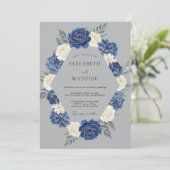 ネイビーブルーの冬の結婚式 招待状 (スタンド正面)
