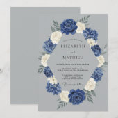 ネイビーブルーの冬の結婚式 招待状 (正面/裏面)