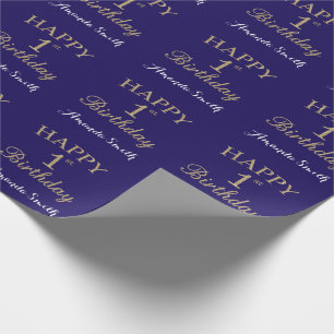 ネイビーブルーの初金ゴールドグリッターおめでとう ラッピングペーパー