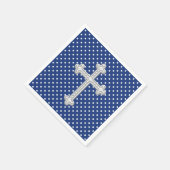 ネイビーブルーの十字架の洗礼式 スタンダードカクテルナプキン (角)