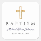 ネイビーブルーの台本宗教十字少年バプテスマ スクエアシール (正面)