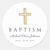 ネイビーブルーの台本宗教十字少年バプテスマ ラウンドシール (正面)