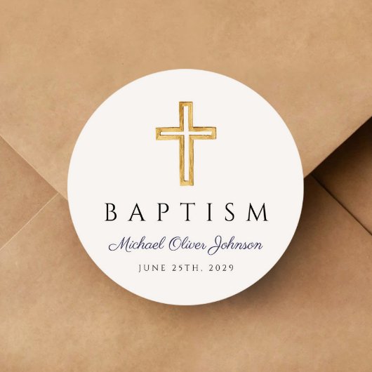 ネイビーブルーの台本宗教十字少年バプテスマ ラウンドシール