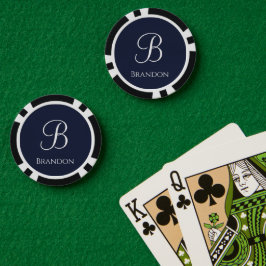 ネイビーブルーの名入れモノグラム ポーカーチップ