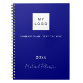 ネイビーブルーの名前スクリプトビジネスロゴ ノートブック (正面)