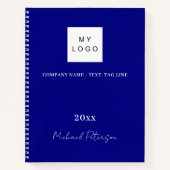 ネイビーブルーの名前スクリプト ビジネス ロゴ ノートブック (正面)