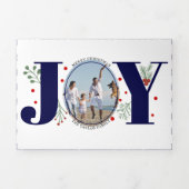 ネイビーブルーの喜びとベリーのクリスマスホリデーフォト 三つ折りクリスマスカード (カバー)