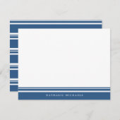 ネイビーブルーの基本ストライプ文具パーソナライズされた ノートカード (正面/裏面)
