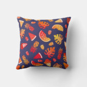 ネイビーブルーの夏のトロピカルオレンジフルーツ クッション (裏面)