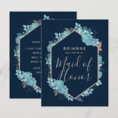 ネイビーブルーの多肉植物たちにウェディングのメイドオブオナーになってもらおう 招待状 (正面/裏面)