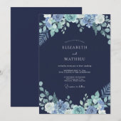 ネイビーブルーの夢見る冬の結婚式 招待状 (正面/裏面)